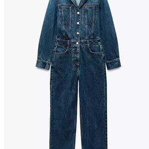 Zara Blue Denim Jumpsuit Fashion-Forward Utility